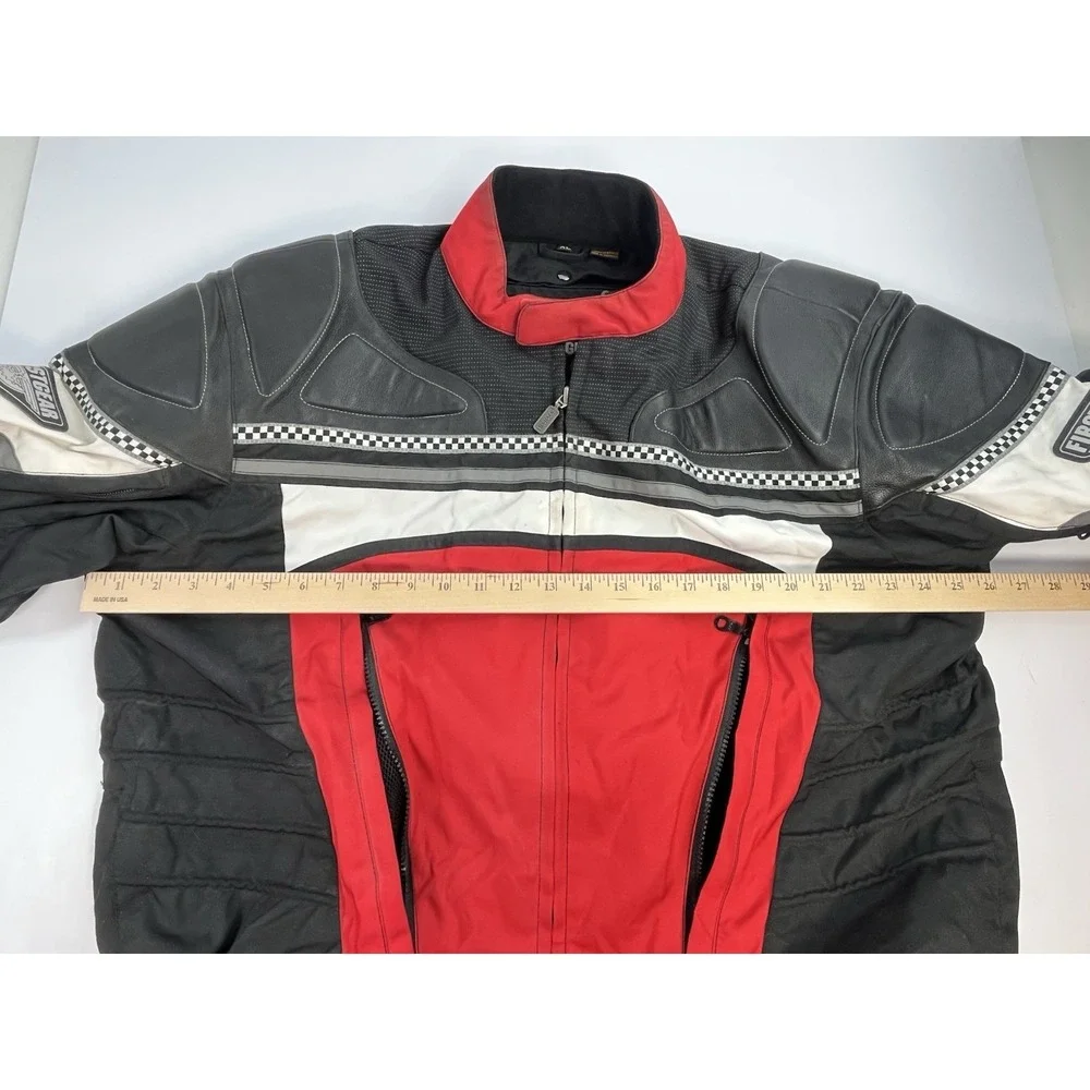 First Gear Men's Leather Tex Motorcycle Jacket Armored Padded Vented XL